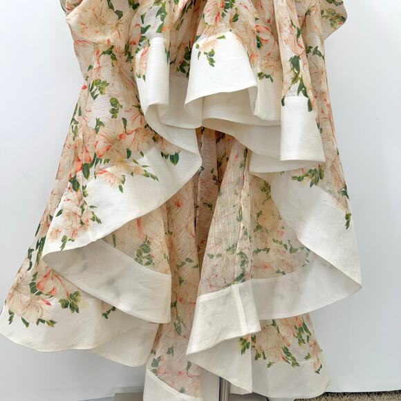 ZIMMERMANN Natura Draped Strapless Dress High-Low Azalea Floral 0 (US4) - Picture 6 of 16